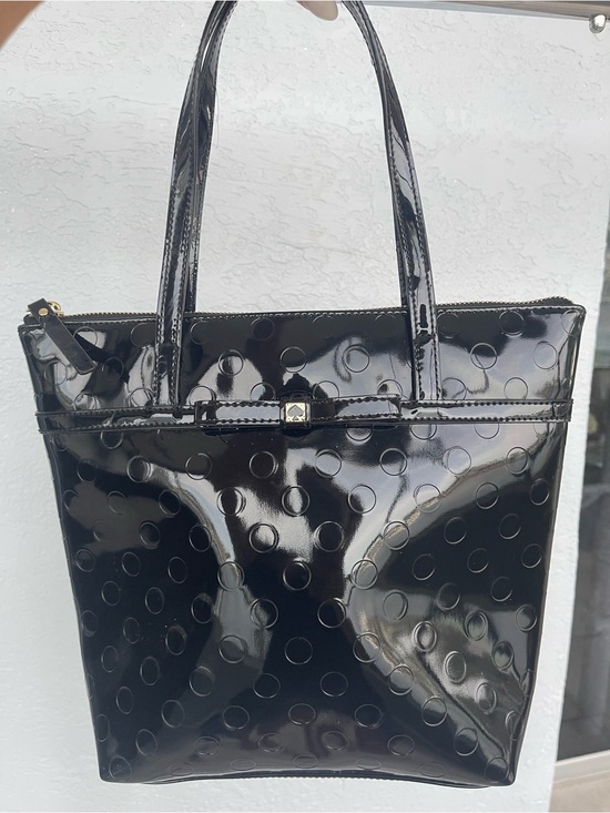 kate spade Handbags - Kate Spade Black Embossed Patent Leather Polka Dot Bow Tote